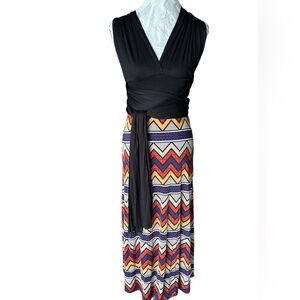 Style Addicts Maxi Aztec design black extremely long halter ties stretch…